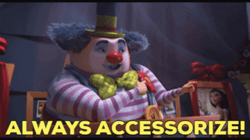A gif of a clown from The Animal Crackers movie saying &quot;always accessorize&quot;