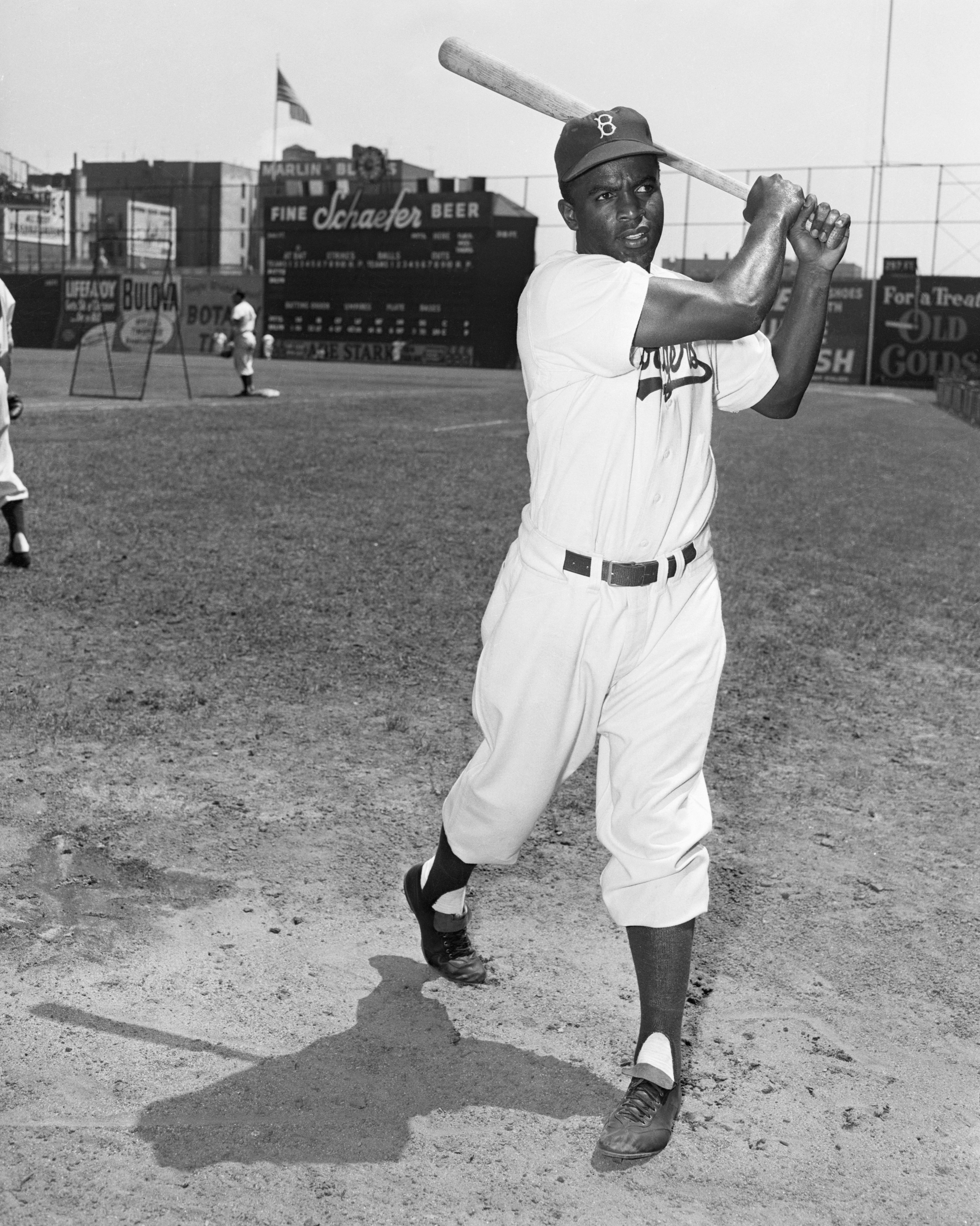 Jackie Robinson wearing his Dodgers uniform