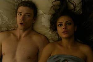 a screencap of Justin Timberlake and Mila Kunis from "Friends With Benefits" 