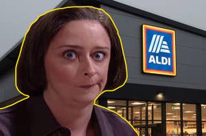 Debbie Downer in front of an Aldi