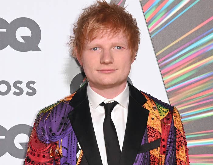 Ed wears a multicolored blazer to an award show