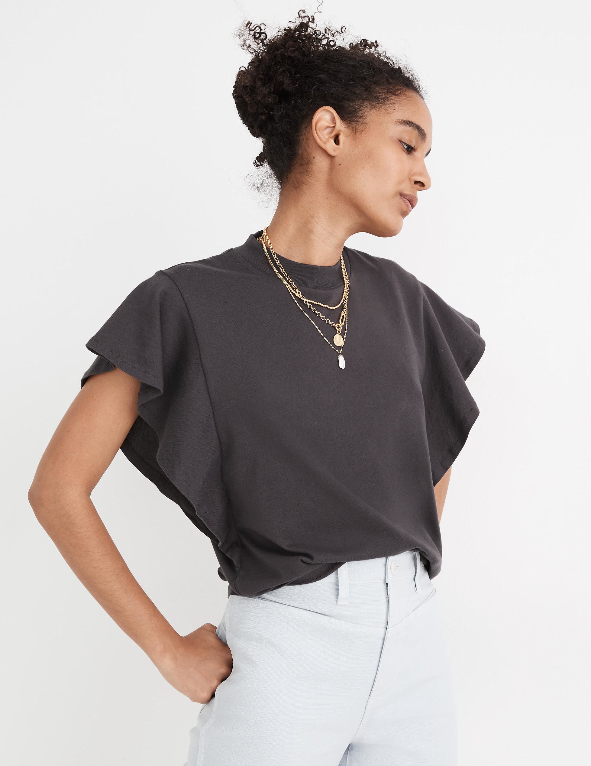 the grey flounce sleeved top