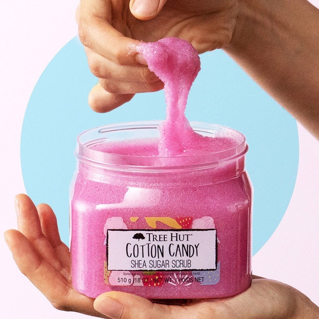 Fingers dipped in Tree Hut Cotton Candy scrub