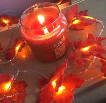 the lights around a reviewer's candle