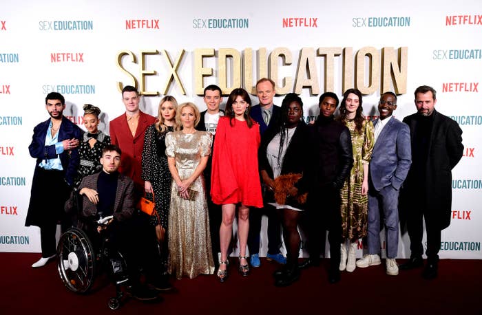 The cast of Sex Education standing