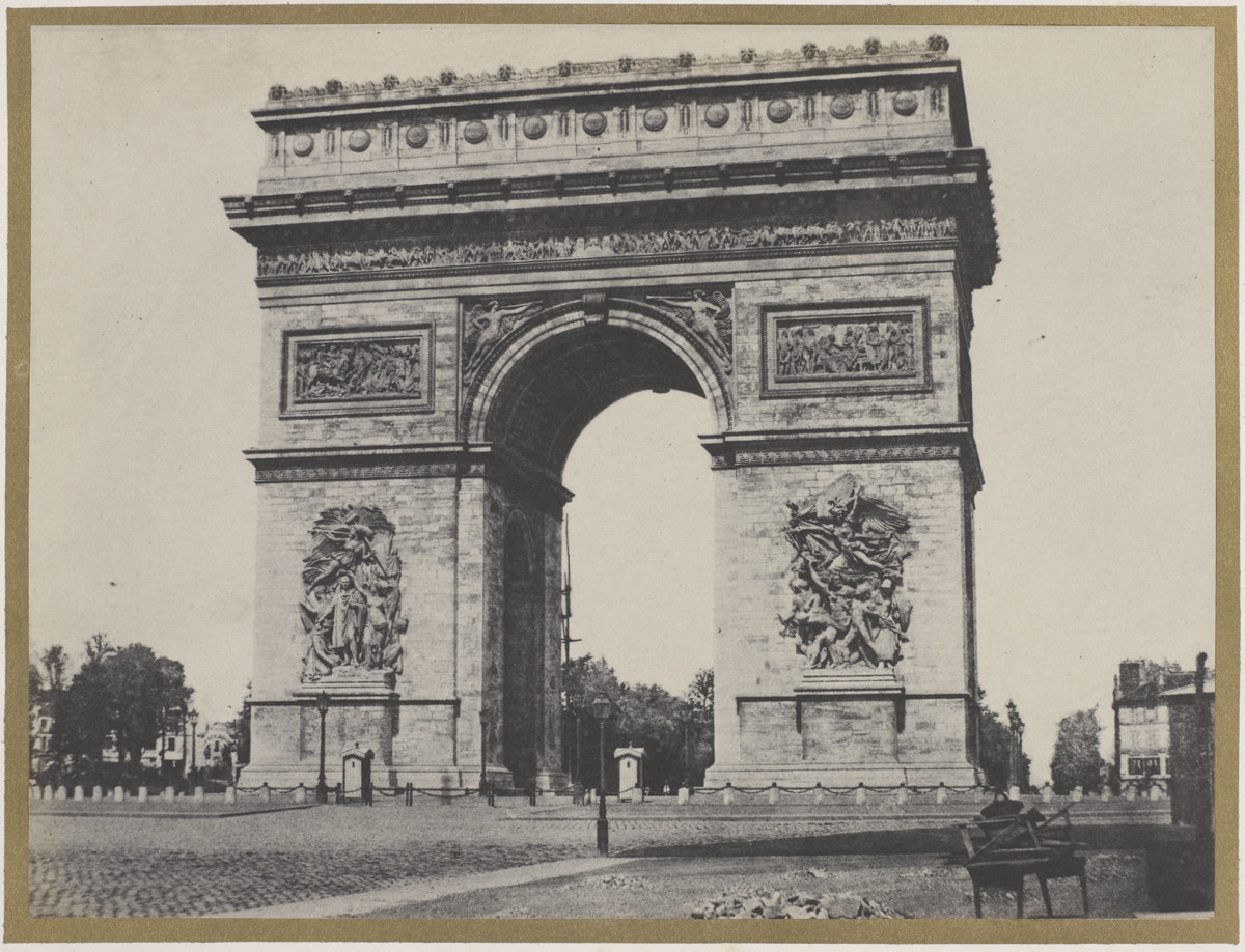 The Arc de Triomphe in Paris in an 1800s photo with no people present 