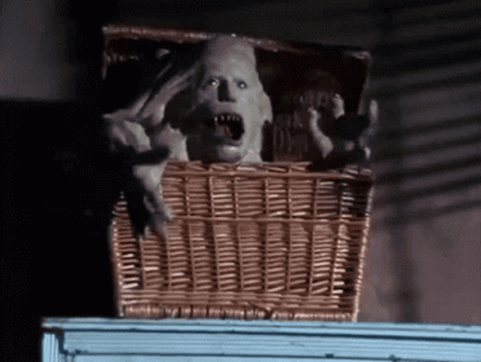 Little monster inside of a basket