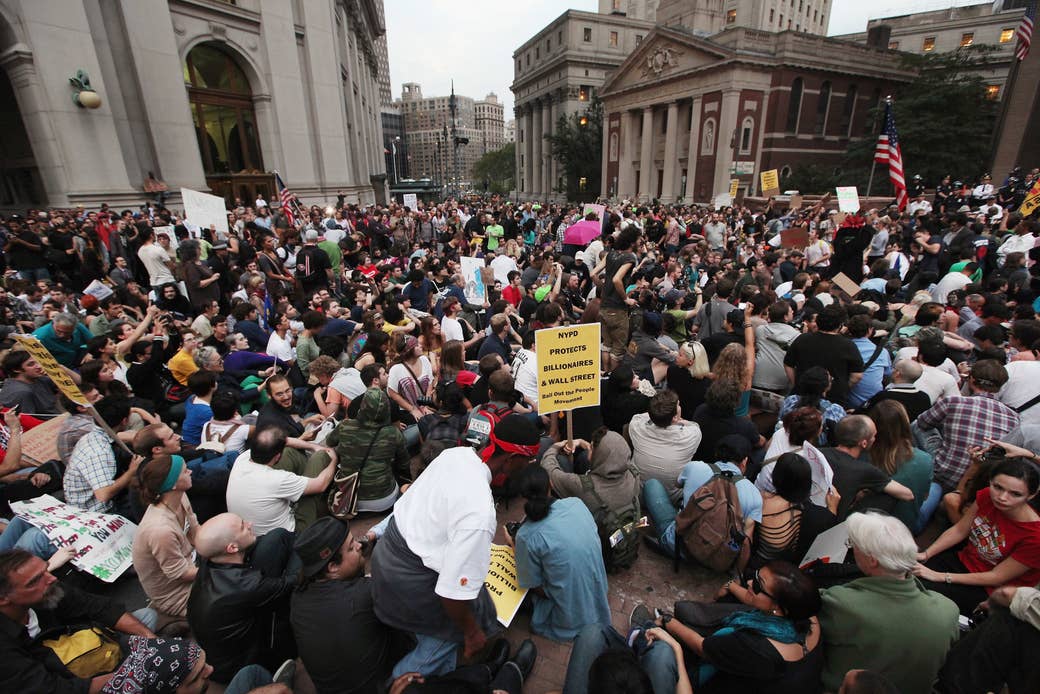 Group of protesters gathered outside City Hall in New York