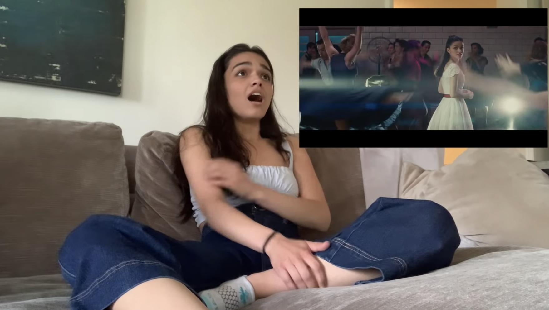 Rachel Zegler having a live reaction to seeing the West Side Story trailer for the first time