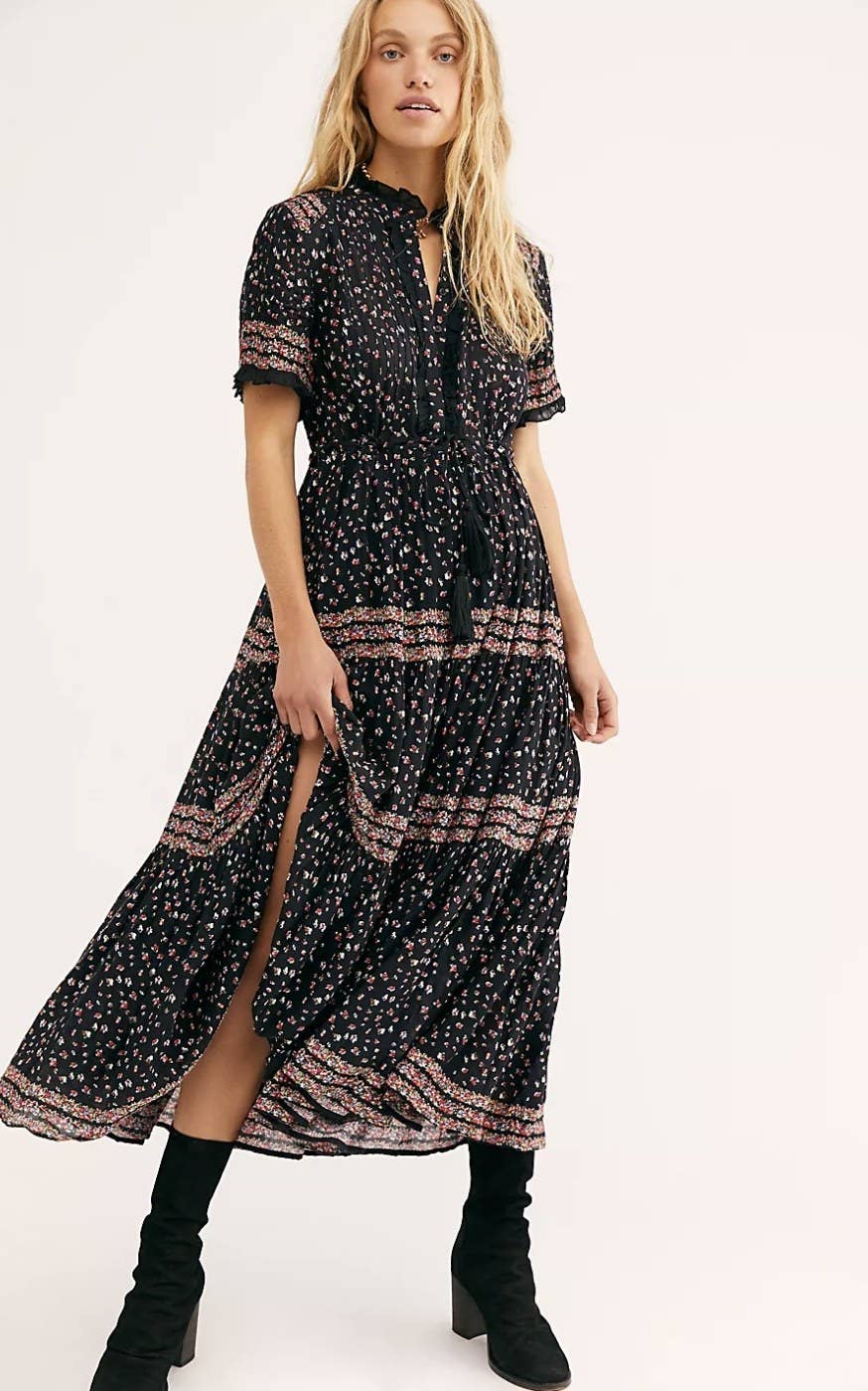 green and pink maxi dress Tiered Maxi Dress, Green/Pink