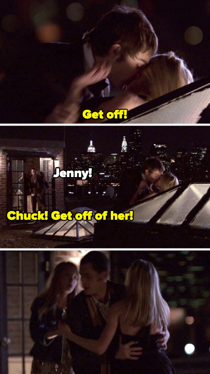 Serena and Dan yelling for Chuck to get off of Jenny