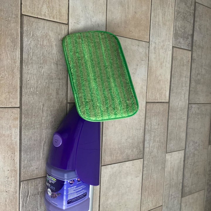 close up of dirty mop pad after being used to clean the floor