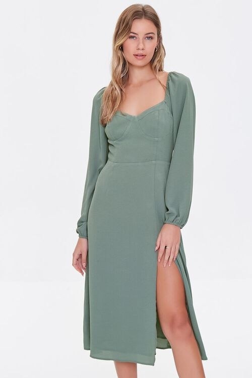 model wearing the green dress