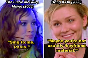 Isabella saying "sing to me Paolo" in The Lizzie McGuire Movie (2003) and Torrance saying "maybe you're not exactly 'boyfriend material'" in Bring It On (2000)