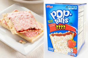 A pink pop-tart and a strawberry pop-tart box with the flavor erased