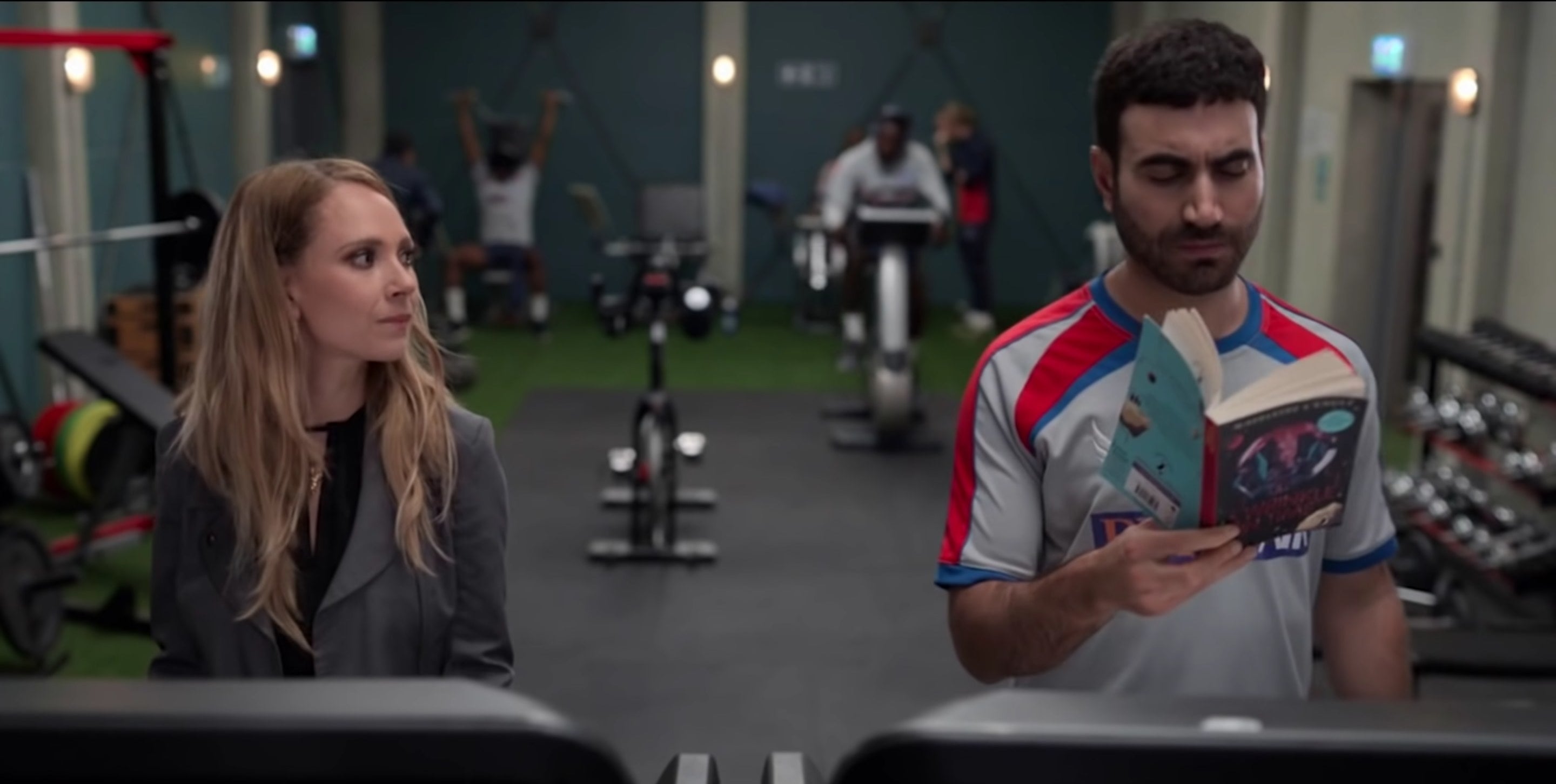 Roy Kent and Phoebe on their treadmills