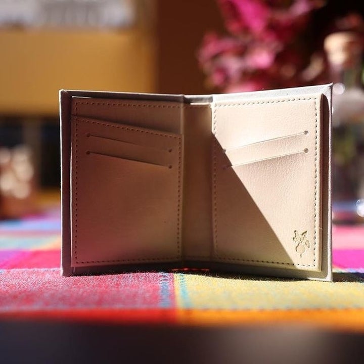 Book wallet opened to show inside