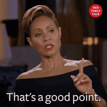 Jada Pinkett Smith on Red Table Talk saying &quot;That&#x27;s a good point&quot;