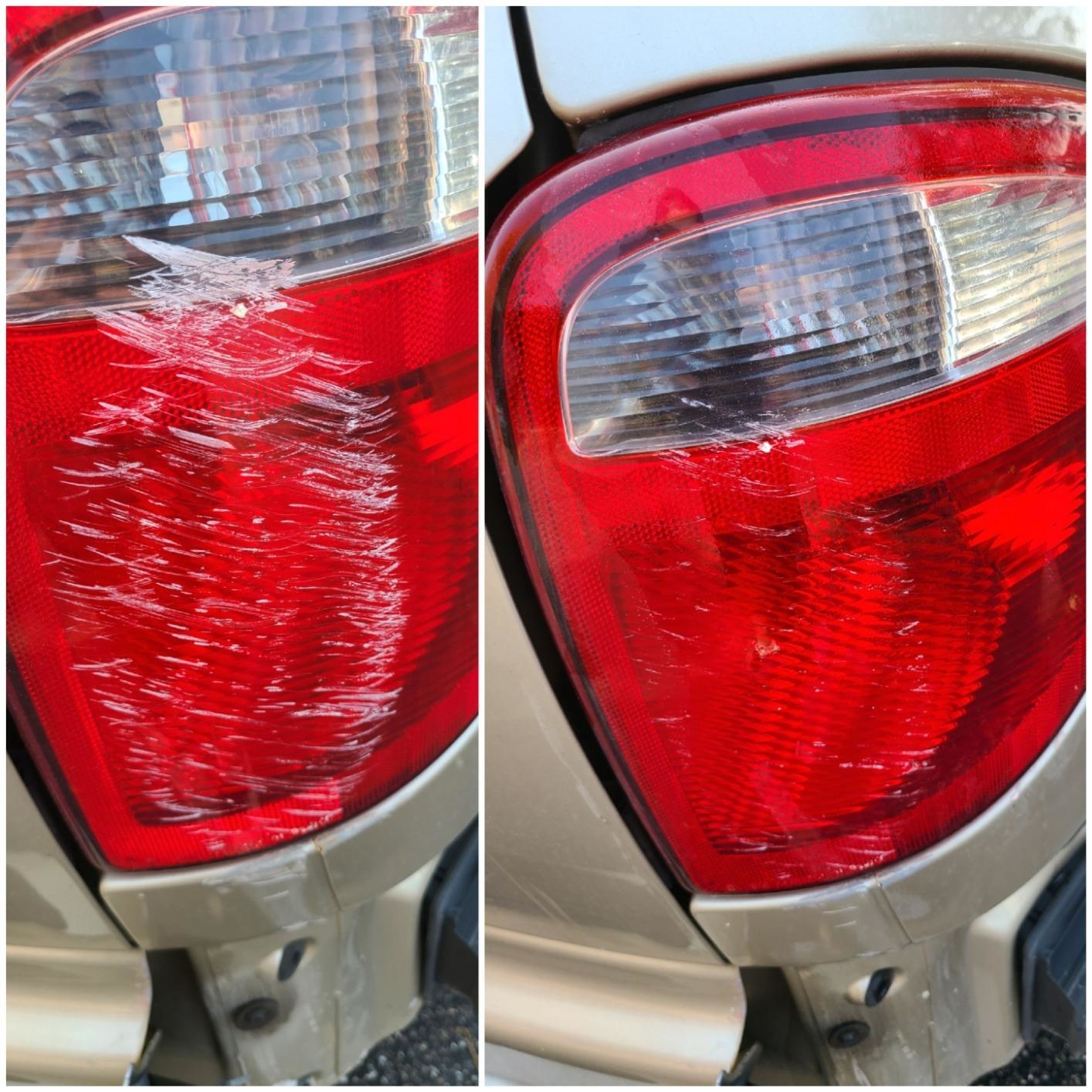Reviewer&#x27;s headlight before and after using The Pink Stuff