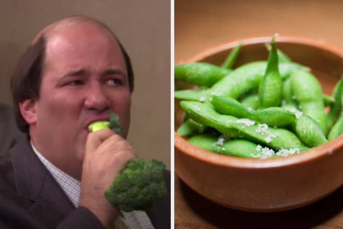 The Office eating broccoli and edamame beans