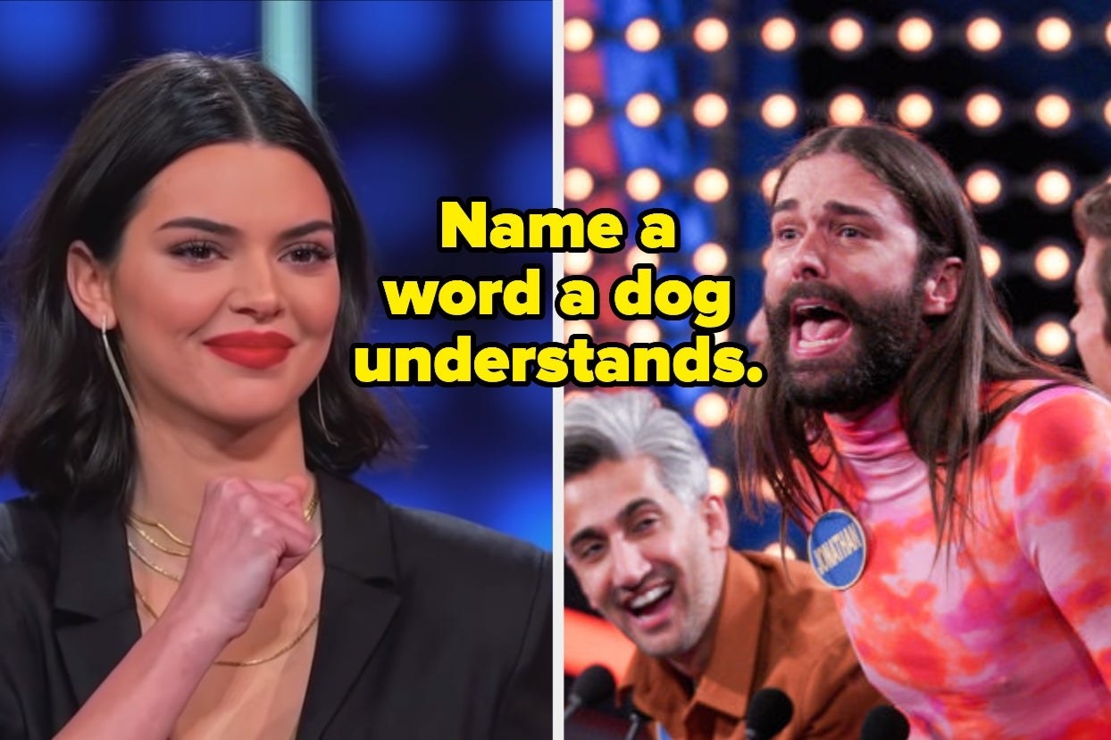 Kylie Jenner and Jonathan Van Ness with text, &quot;Name a word a dog understands&quot;