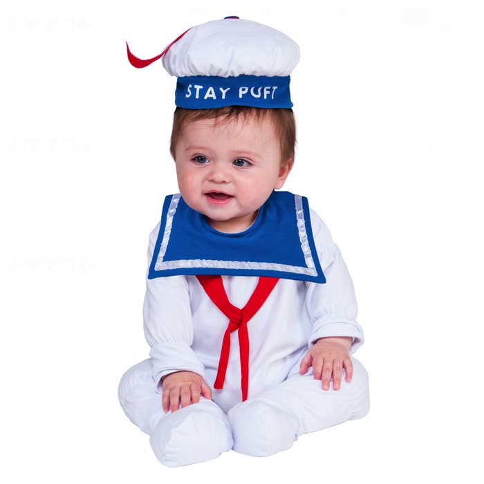 baby in the stay puft costume from ghostbusters, sailor outfit