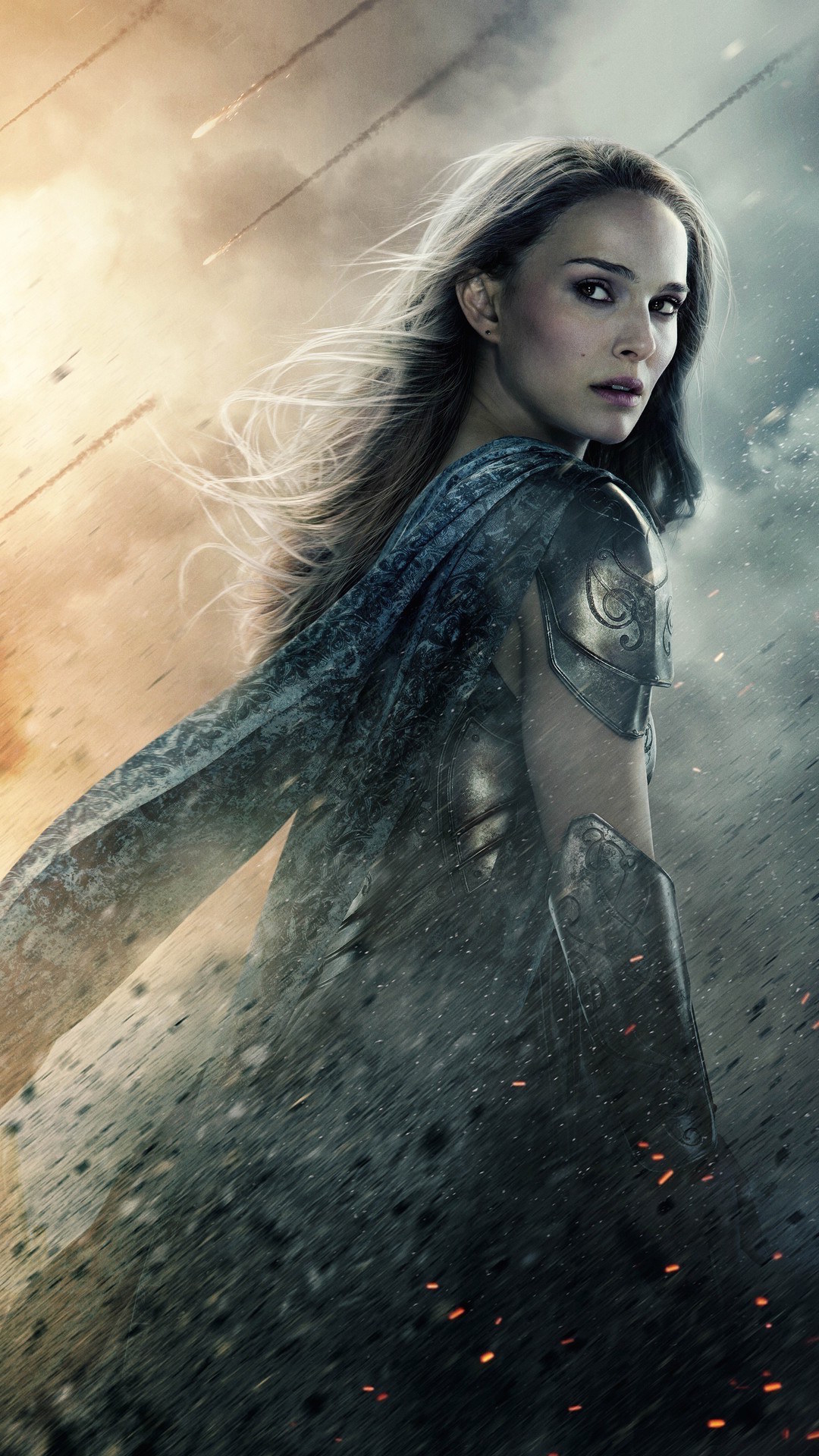 Jane Foster in a cape and armor 