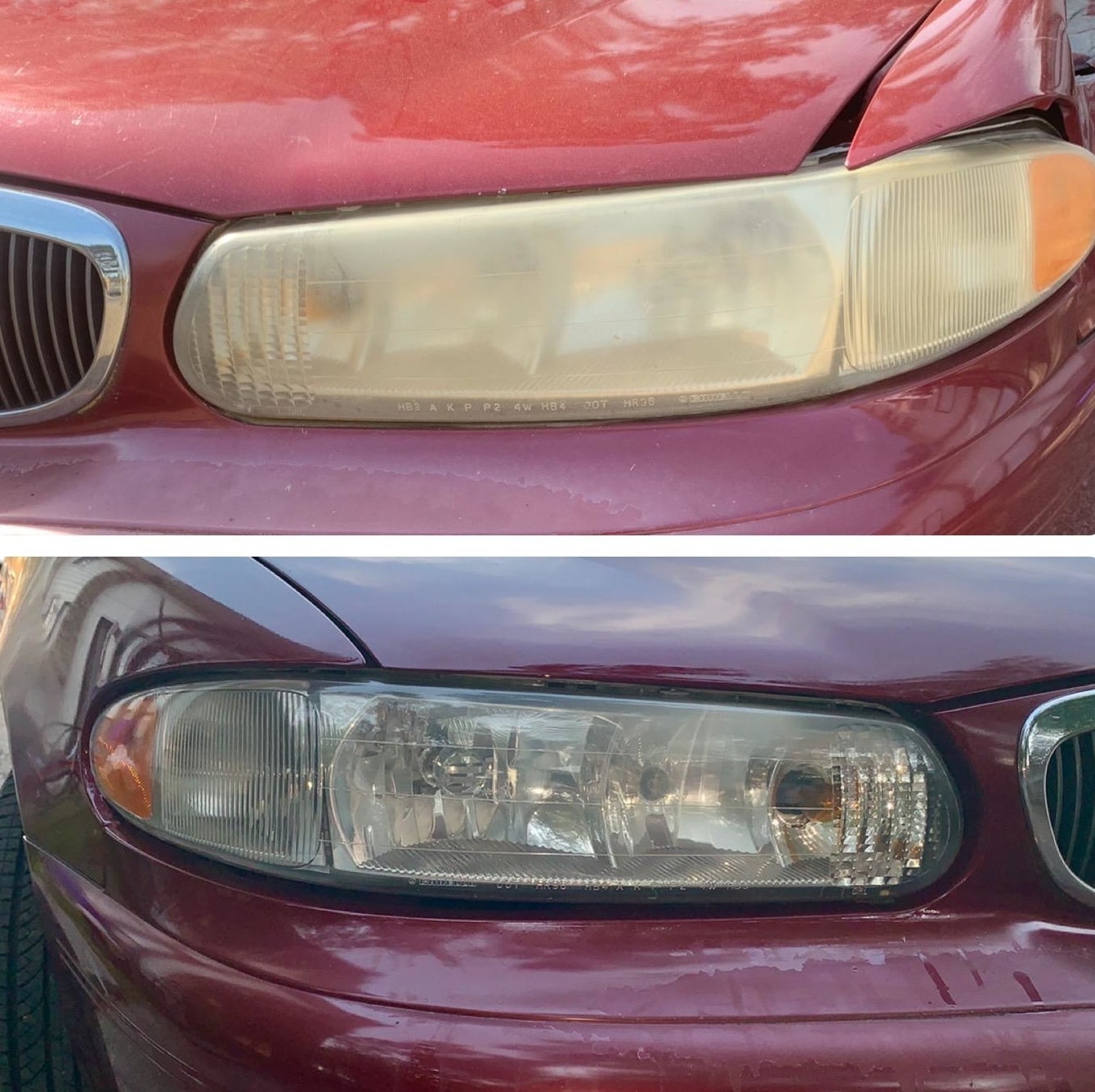 Reviewer&#x27;s headlight before and after using cleaning kit