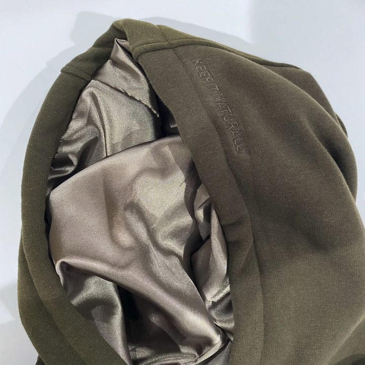 the satin-lined hood 