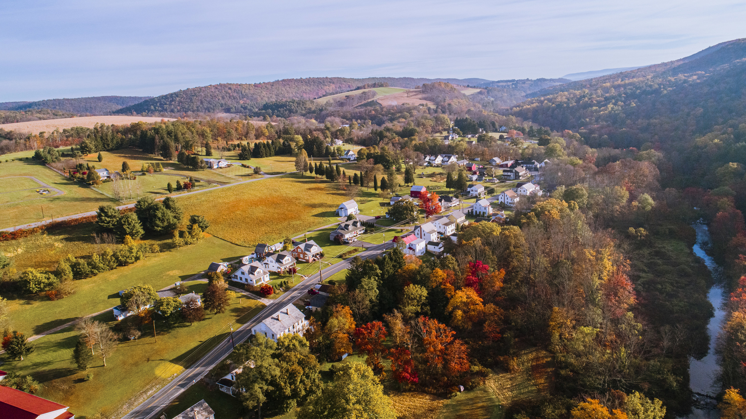 Small town in the hills in the fall