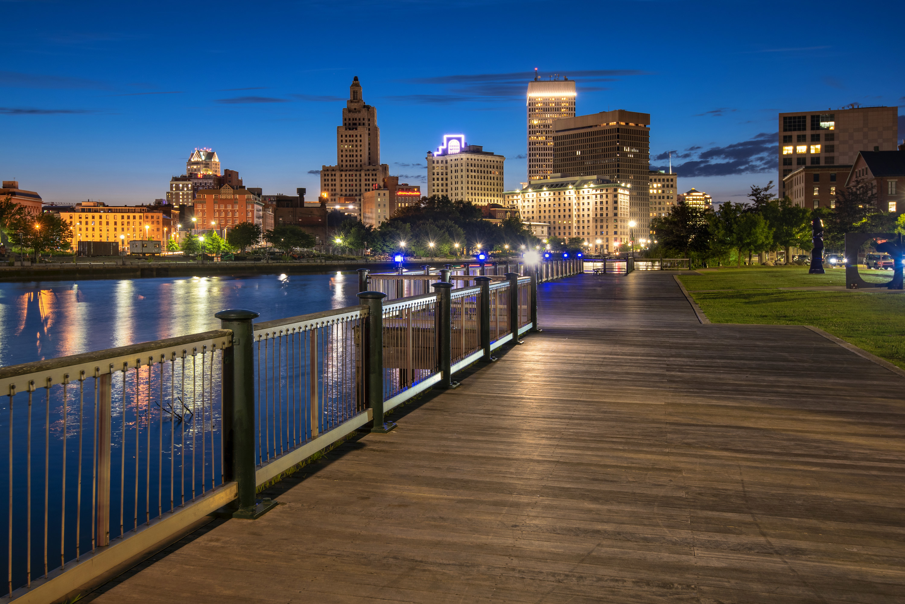 Night image of a city in Rhode Island