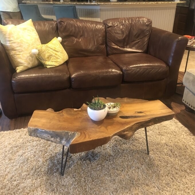 Review photo of the freeform solid wood three-leg coffee table