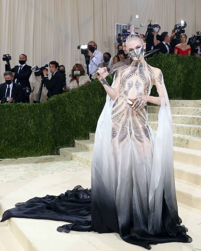 A full length look at Grimes outfit
