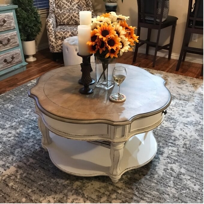 Review photo of the wheel coffee table with storage