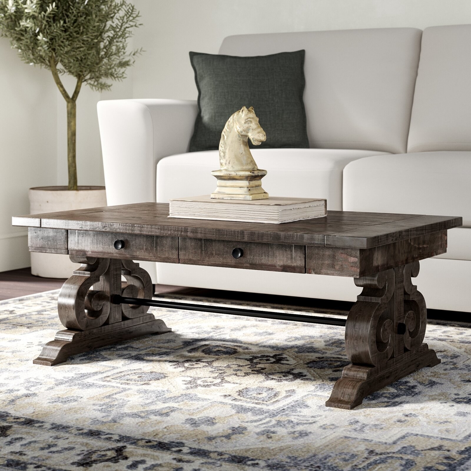 The peppercorn trestle coffee table with storage
