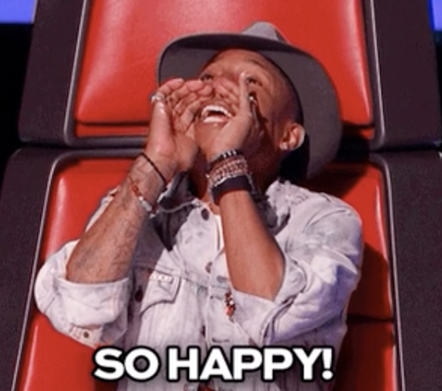 Pharrell on &quot;The Voice&quot; saying, &quot;So happy!&quot;