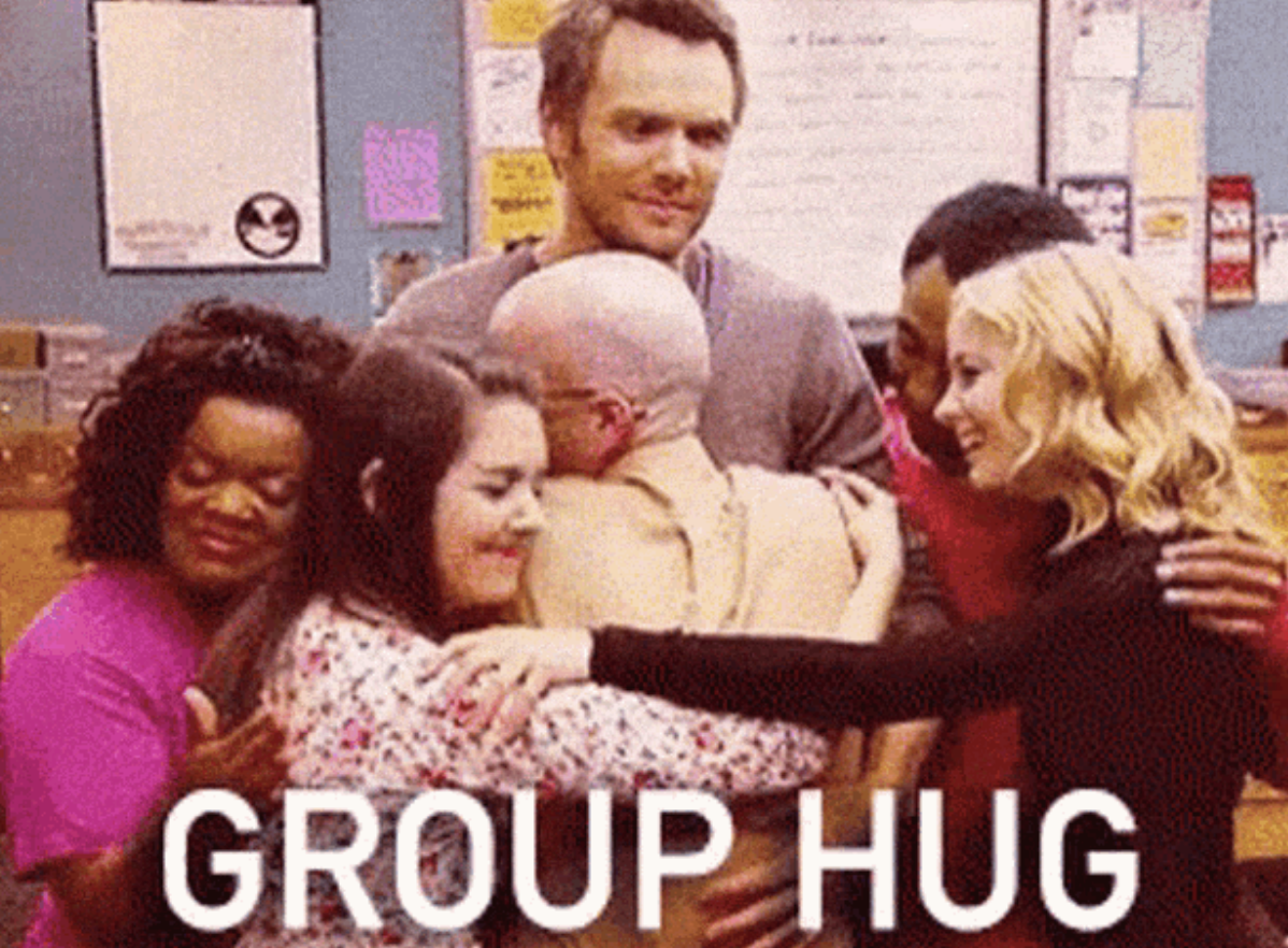 The cast of &quot;Community&quot; participating in a group hug