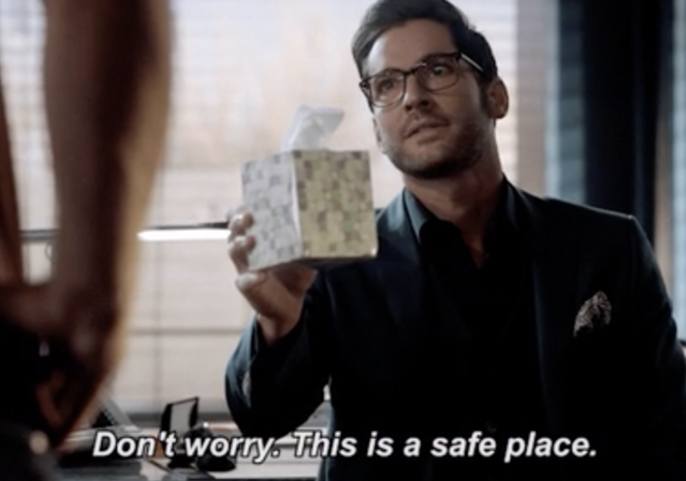 Tom Ellis in &quot;Lucifer&quot; saying, &quot;Don&#x27;t worry; this is a safe place&quot;