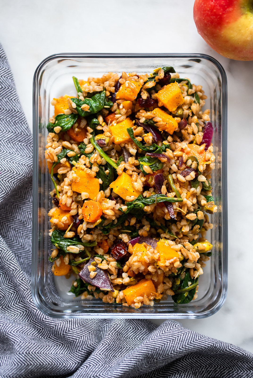 Farro salad with roasted root vegetables.