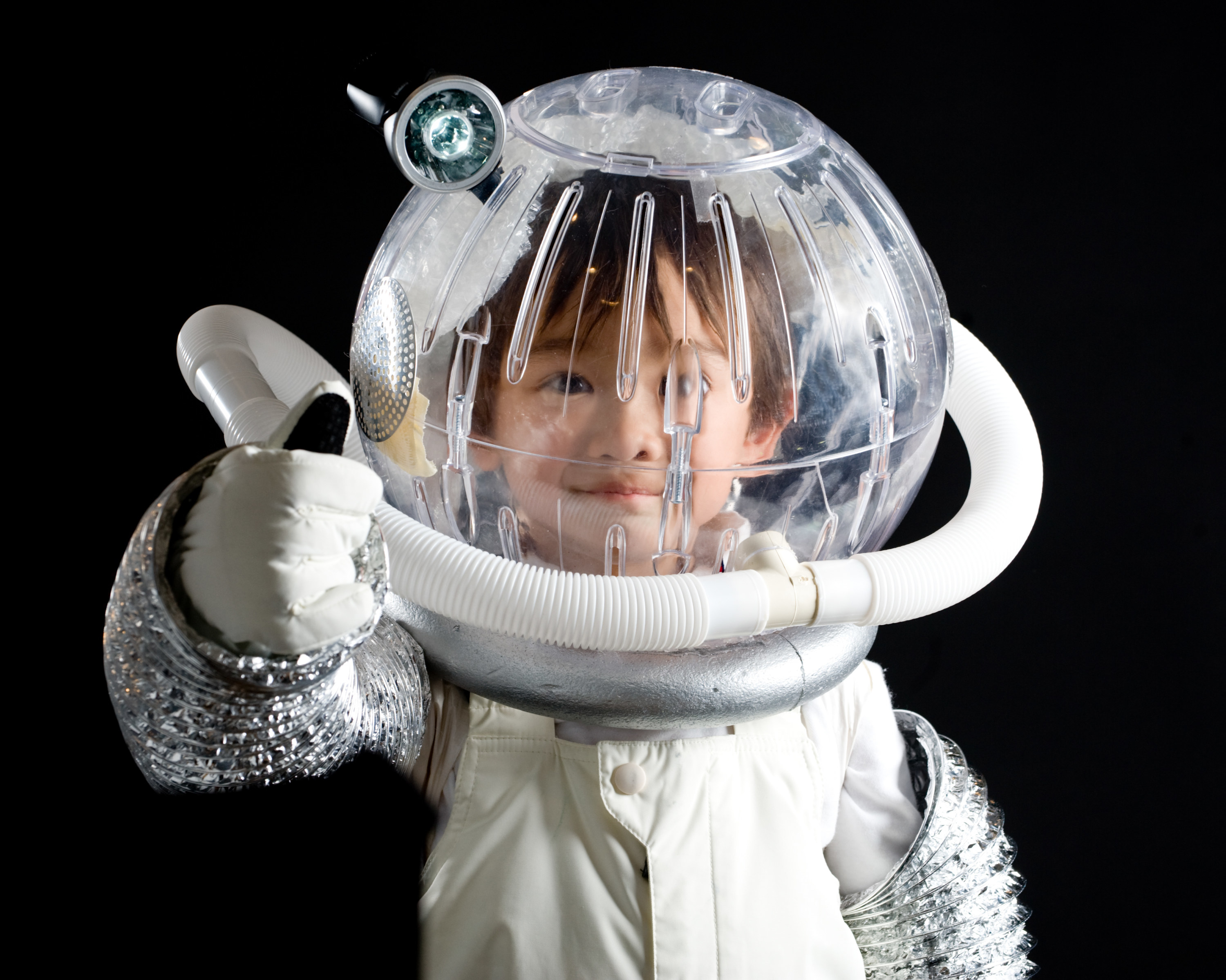 A young boy in a DIY astronaut costume.