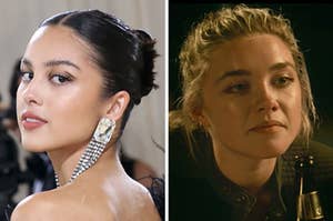 On the left, Olivia Rodrigo, and on the right, Florence Pugh as Yelena in Black Widow