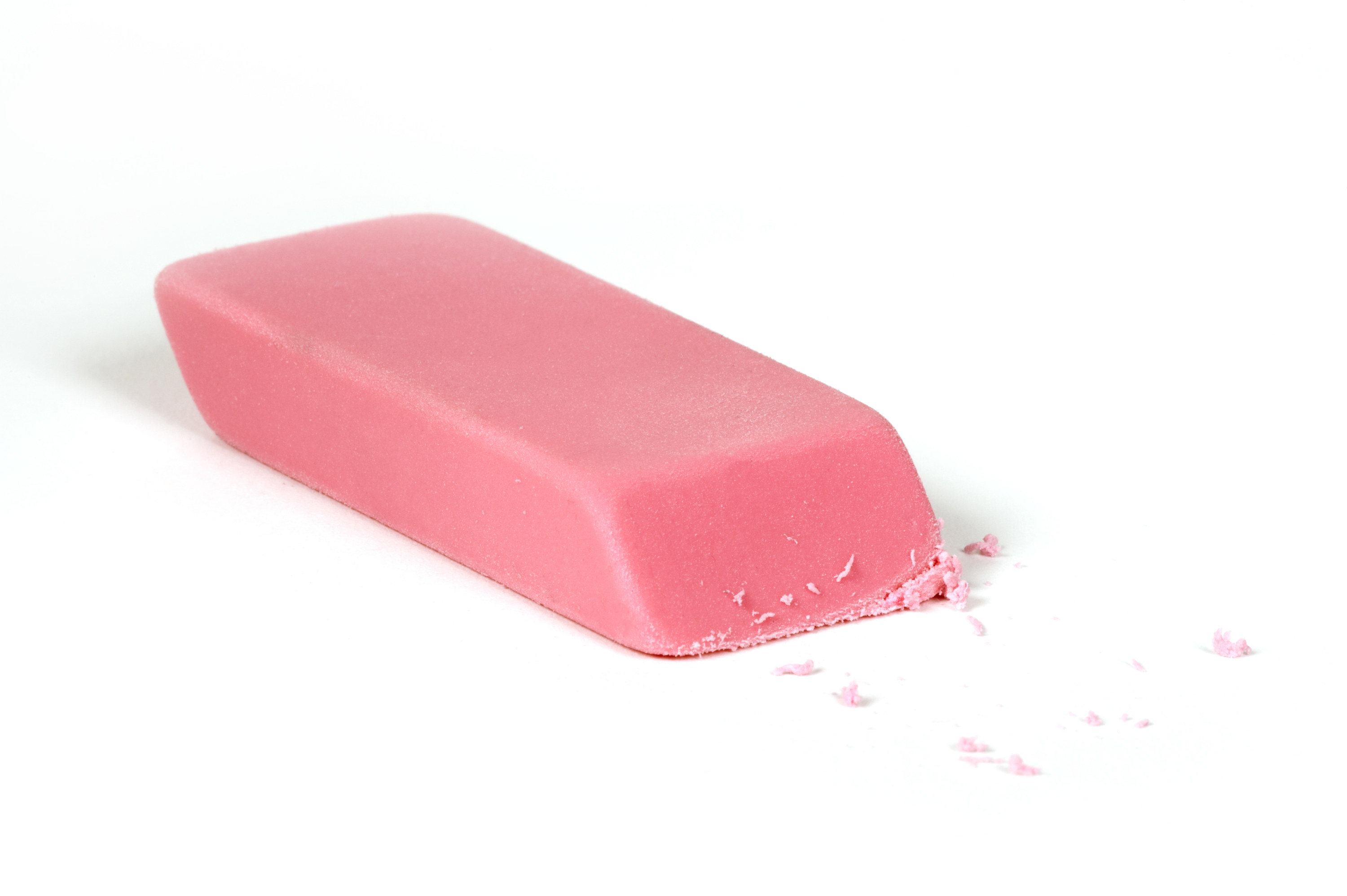 Photo of a pink eraser on a white background