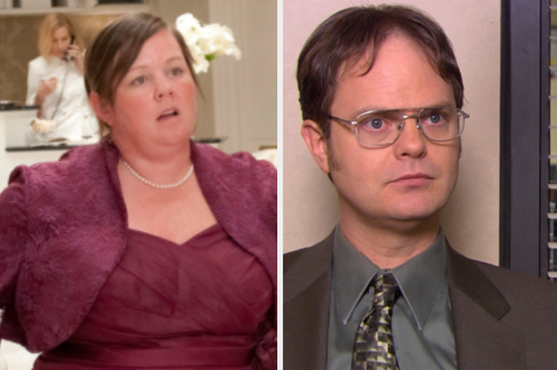 Melissa McCartney looks visibility flushed and a close up of Dwight Schrute from