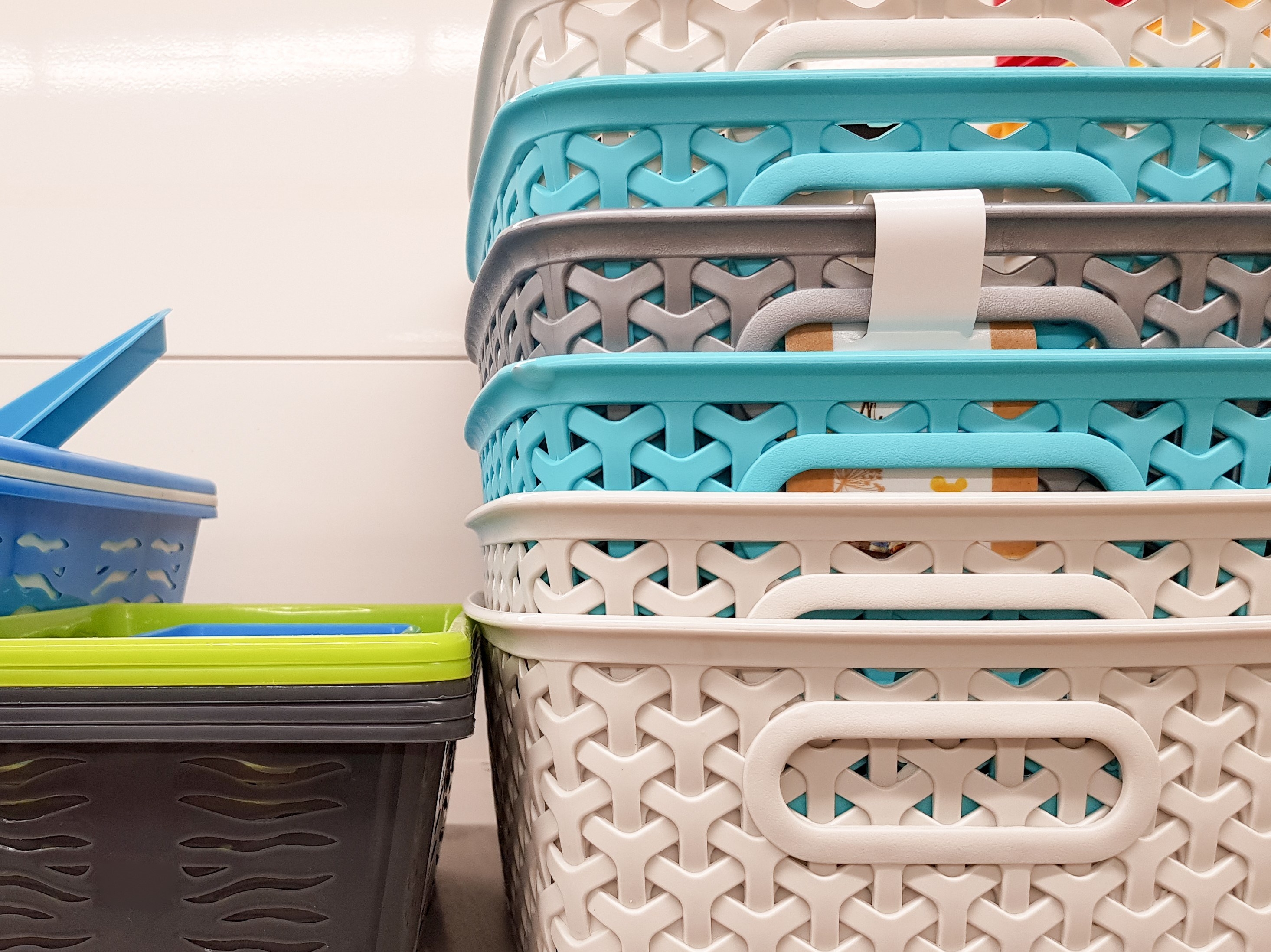 Photo of colorful stacking bins