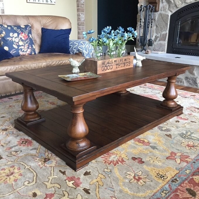 Review photo of the rustic planked solid wood coffee table