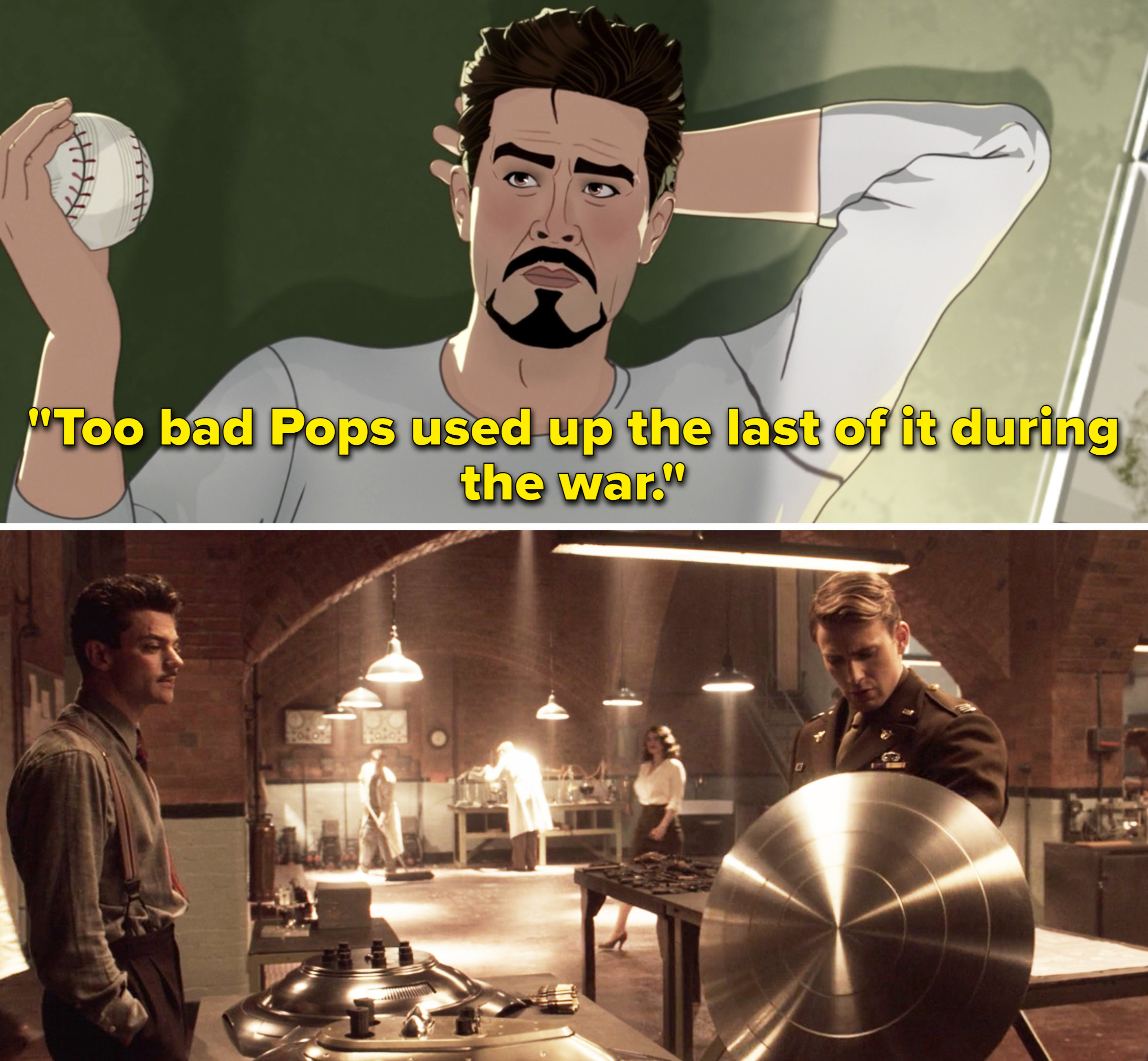 Tony saying, &quot;Too bad Pops used up the last of it during the war&quot;