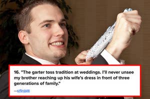 A man performing a garter toss