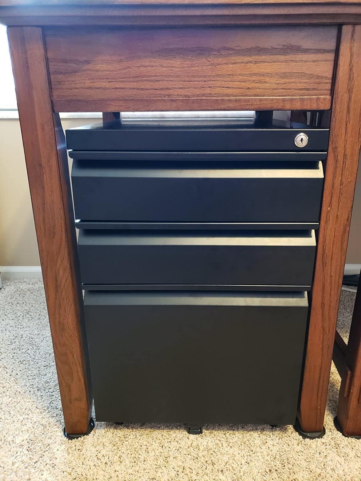 Reviewer image of black file cabinet under desk