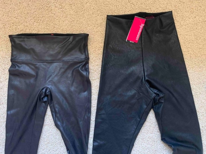 the reviewer&#x27;s image of the leggings with a pair of spanx