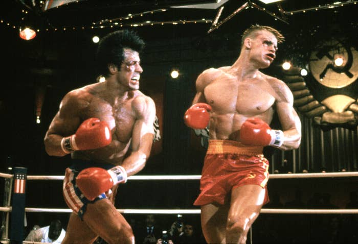 In &quot;Rocky IV,&quot; Stallone punches out Drago in the boxing ring